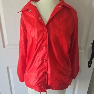 Vintage Windy Weather Red Snap-Front Windbreaker Jacket Fleece Lined